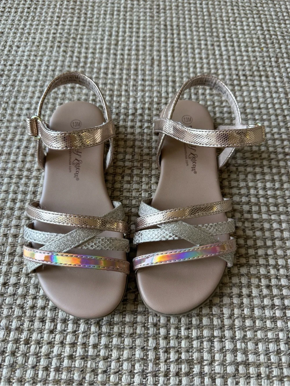 Self Esteem Girls Rose Gold Metallic Multi-strap Sandals Size 13